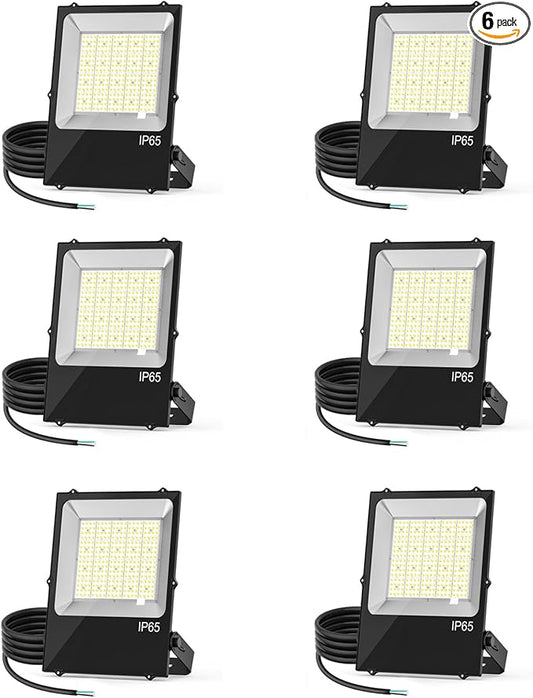 6 Pack LED Flood Light Fixture 300W 36000LM ETL Listed 5000K Outdoor Floodlight Security Lighting IP65 Waterproof for Parking Lot Sports Fields Billboard Arena Yard Garage AC100-277V