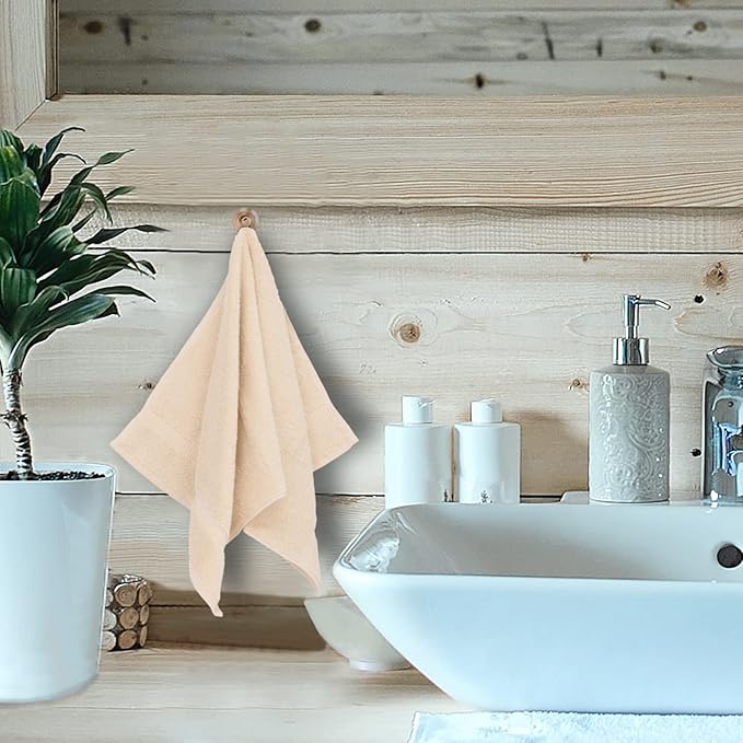 Luxury Hotel & Spa Towel 100% Genuine Turkish Cotton Hand Towels - Beige - Dobby Border - Set of 6