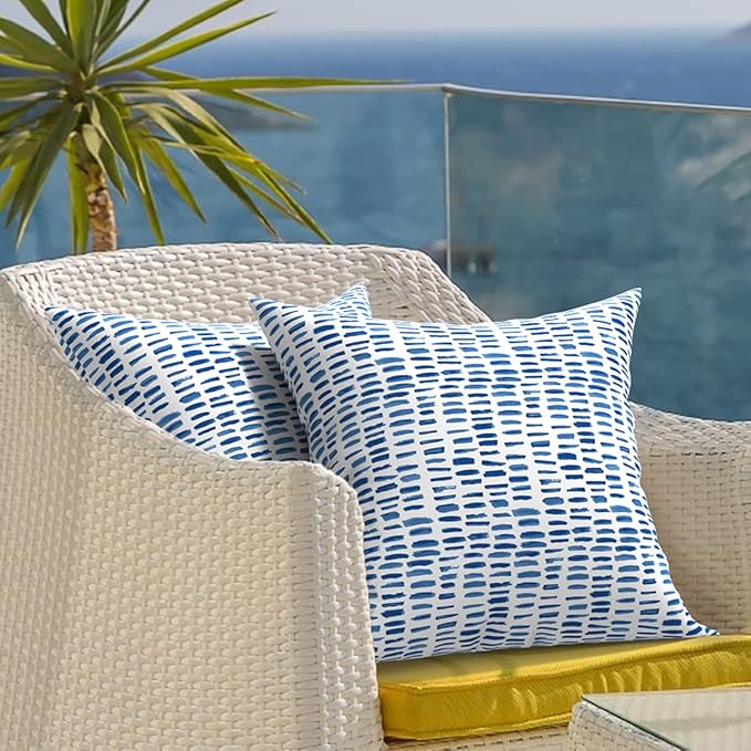 Outdoor Pillows for Patio Furniture 18x18 inch, Square Outdoor Throw Pillows with Inserts, Decorative Toss Pillows for Garden Couch Home Sofa Office Chair, Pack of 2, Pebble Blue