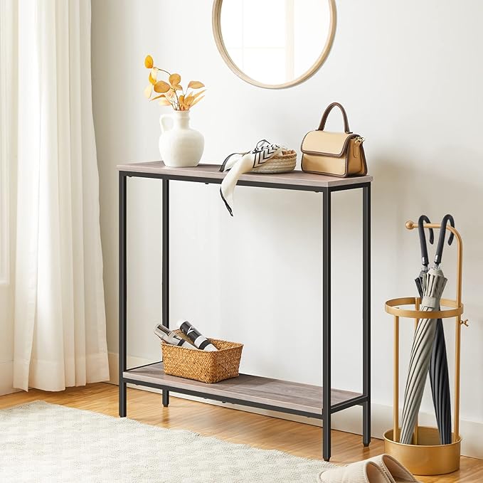HOOBRO 29.5 Inches Narrow Console Table, Small Sofa Table, Entryway Table with Shelves, for Hallway, Living Room, Bedroom, Foyer, Greige and Black BG22XG01