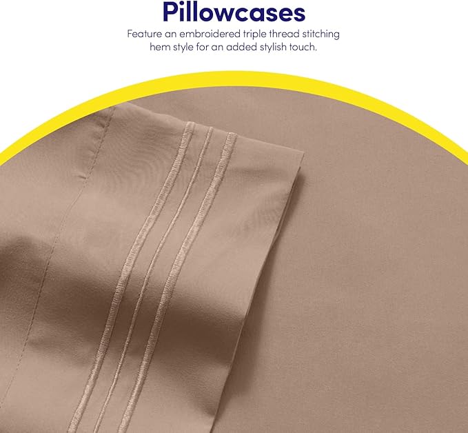 1500 Supreme Collection Twin Sheet Sets Taupe - 3 Piece Bed Sheets and Pillowcase Set for Twin Mattress - Extra Soft, Elastic Corner Straps, Deep Pocket Sheets, Twin Taupe