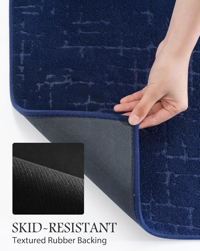 AMOAMI-Bath Mat-Absorbent Quick Dry Bathroom Floor Mats-Washable Rubber Backing Bath Mats for Bathroom Rugs Fit Under Door-Bath Rug for in Front of Sink Bathtub Shower Room, Navy 17''x24''