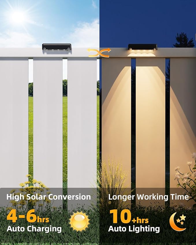 VOLISUN Solar Deck Lights 12 Pack, Warm White Glow LED Large Size Lamp, IP65 Waterproof Step Lights Outdoor for Deck, Step, Fence, Railing, Wall and Stairs (Black)