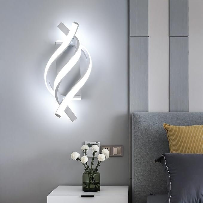 Modern LED Wall Sconce 21W Indoor Wall Sconces Light Cool White 6500K Spiral Design Wall Mounted LED Lamp for Bedroom Stairwells Living Room Hallway Office (White, 6500K)