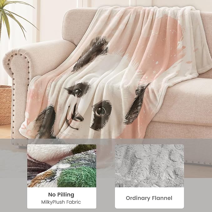 Panda Blanket for Boys Girls Teen, Flannel Panda Blankets Gifts, Pink Panda Throw Blanket for Sofa Couch Bed Living Room Soft Warm Cozy Panda Decor 60" x 80"