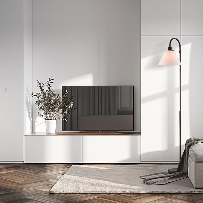 GLOBE Electric 61000146 62" Floor Lamp, Matte Black, White Fabric Shade, On/Off Rotary Switch on Socket, 6-Foot Black Cord, Reading Light, Bedroom, Living Room, Home Decor