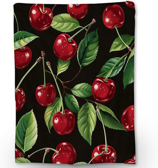 Cherry Blanket - Ultra Soft, Fluffy, Lightweight Fruit Flannel Throw Blankets for Couch, Bed, Travel, Outdoor - Cozy, Fuzzy Home Decor, for Adults Kids Women Boys Girls 80×60 in