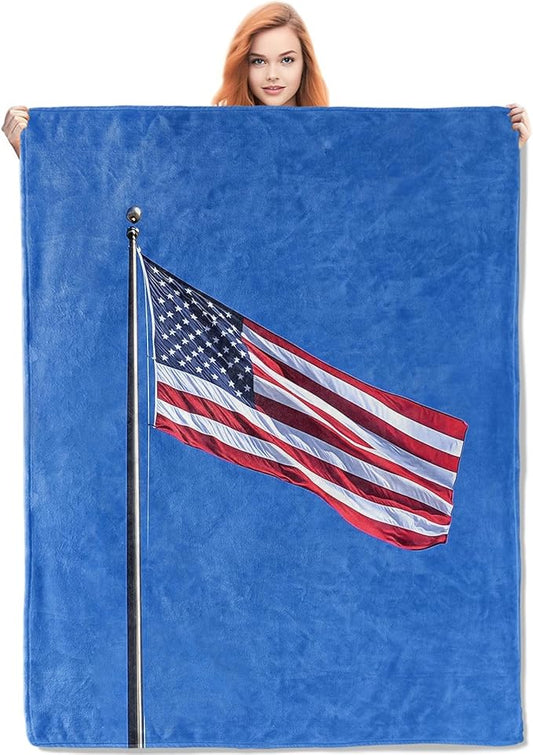 American Flag Flannel Blanket, American Flag Gifts, Patriotic-Themed Blanket for Women, Soft Lightweight Throw Blankets for Bed Home Travel Decor 40" x 50"