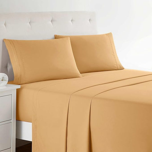 Clara Clark Bed Sheets, Premier 1800 Series 4 Piece Bed Sheet Set, Deep Pocket, Wrinkle, Fade, Stain Resistant, Luxury Soft Bedding Sheets & Pillowcases, King, Apricot Orange