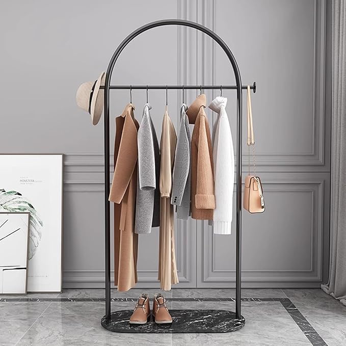 small clothing rack,heavy duty clothes rack with Marble base,metal garment racks for hanging clothes,Modern Coat Rack Freestanding with 2 Hooks for Bedroom Living Room Office