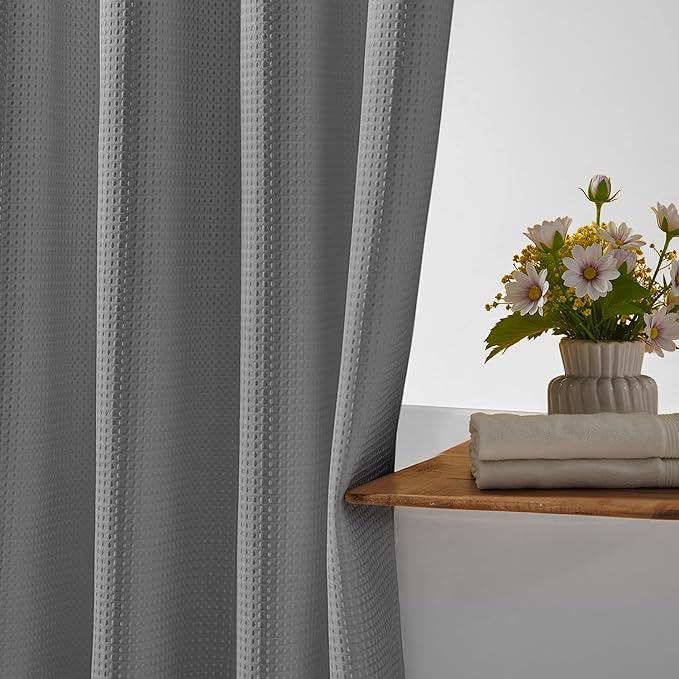 River Dream Heavyweight No Hooks Required Dotted Waffle Weave Shower Curtain with Snap in Liner - 71W x 80H,Hotel Grade,Spa Like Bath Curtain,Gray