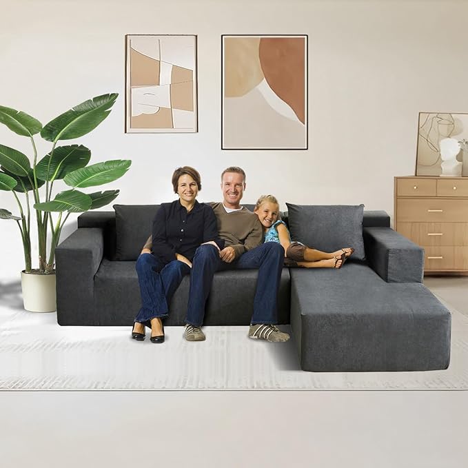 103" Cloud Sectional Sofa, Boneless L-Shape Couch with Chaise, Modern Minimalist Modular Couch for Living Room, Free Combination, Deep Seat, No Assembly Required, Dark Grey, R