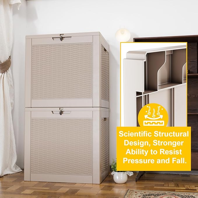 31 Gallon Outdoor Storage Box, Waterproof Resin Deck Box with Lockable Lid for Patio Furniture, Pool Accessories, Garden Tools (Brown)