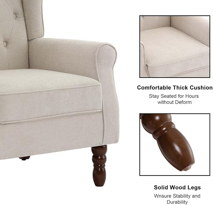 Accent Chair, Upholstered Armchair with Button Tufted High Back & Solid Wood Legs, Comfy Wingback Reading Single Sofa Chair for Small Spaces, Living Room, Bedroom
