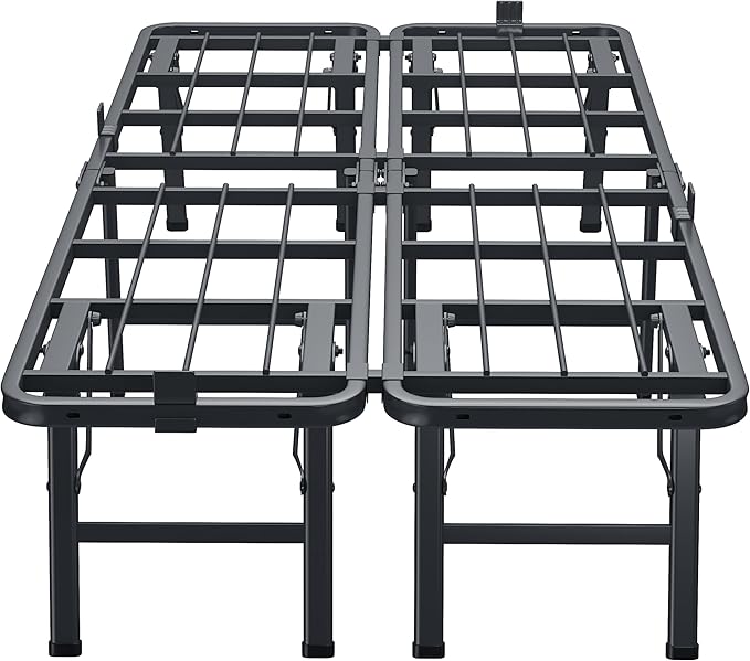 14 Inch Twin Metal Bed Frame Folding Bed Frame Tool-Free Assembly Mattress Foundation No Box Spring Needed Platform 2500lbs Heavy Duty Steel Slats, Noise-Free, Easy Assembly, Black