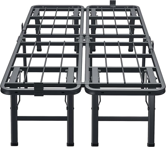 14 Inch Twin Metal Bed Frame Folding Bed Frame Tool-Free Assembly Mattress Foundation No Box Spring Needed Platform 2500lbs Heavy Duty Steel Slats, Noise-Free, Easy Assembly, Black