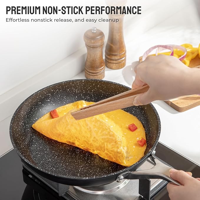 Induction Cookware Nonstick, BEZIA Pots and Pans Set for Induction Cooktop, Compatible with All Stoves, Dishwasher Safe Kitchen Cooking Pan Set with Frying Pans, Saucepans & Stockpot, 10-Piece (Black)