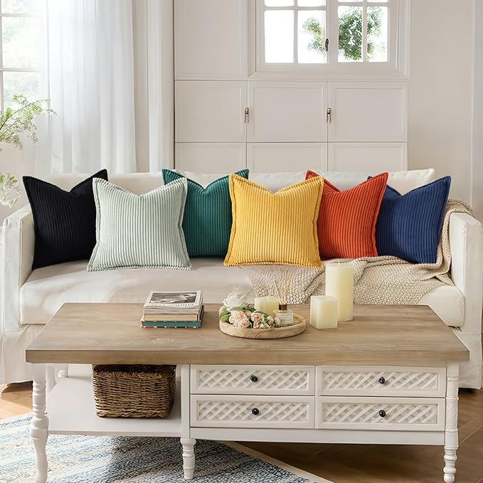 Mecatny Corduroy Throw Pillow Covers 26x26 Set of 2, Neutral Decorative Soft Boho Couch Pillow Covers with Broadside for Sofa Living Room, Navy