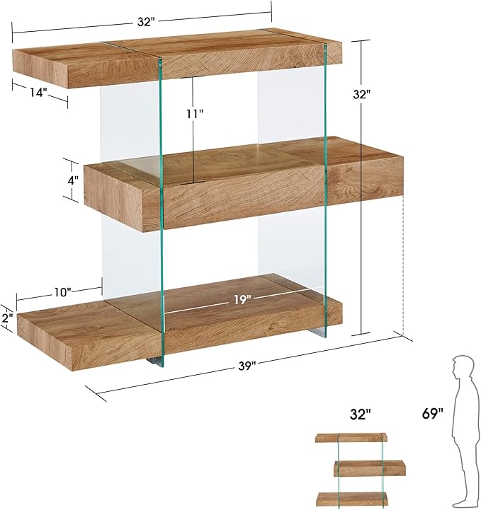 ivinta Glass Console Table with Storage Shelves, 3-Tier Modern Narrow Entryway Table with Hidden Drawer for Living Room Hallway or Entrance, 5104 (Brown, 39")
