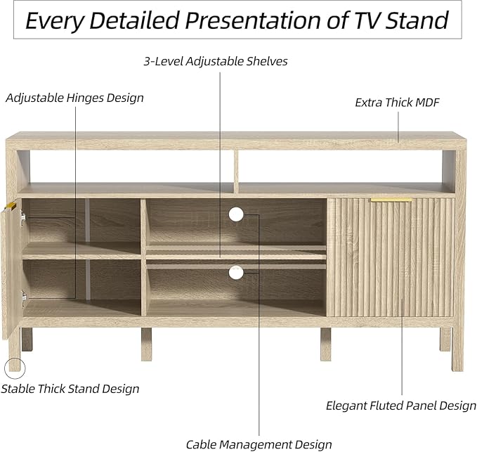 TV Stand for Living Room and Bedroom,Mid Century Modern TV Console, Entertainment Center with Storage,Media Entertainment Stand,TV Cabinet (60" Oak Tv Stand for 65" Tvs - Thickened Design b)