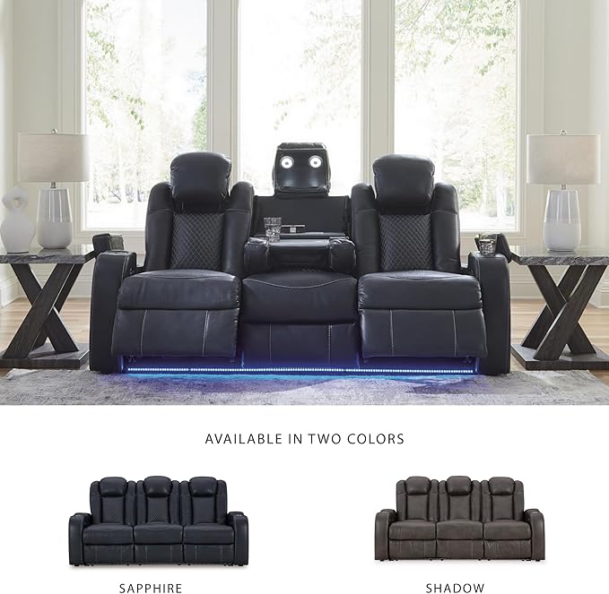 Signature Design by Ashley Fyne-Dyme Contemporary Power Reclining Sofa with USB Charging Ports and Adjustable Headrest, Blue