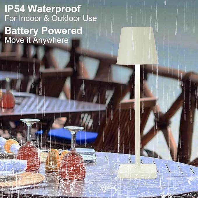 2 Pack Rechargeable Cordless Table Lamps, 5200mAh Battery Touch Table Light, Aluminum Shell Stepless Dimmable Portable LED Desk Lamp for Dinner/Restaurant/Outdoor Cream