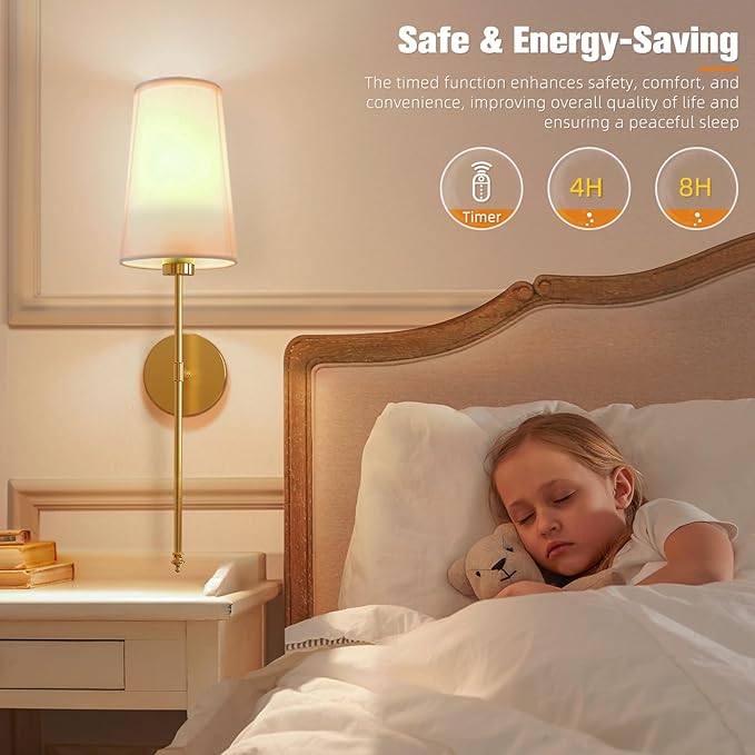 NIORSUN Gold Battery Operated Wall Sconce Set of 2,Rechargeable Wall Lights with 5200mAh Dimmable Detachable Bulbs and Remote,9 Colors Wireless Sconces for Bedroom Living Room Hallway