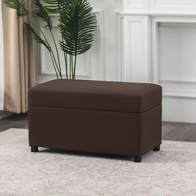 Asense Storage Ottoman Bench –32 Inch Stylish Compact Design with Storage, Extra Seating & Modern Leather Appeal for Living Room, Bedroom， Entryway， Espresso Brown