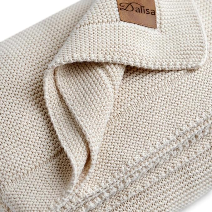 Dalisa 100% Organic Turkish Cotton Throw Blanket - GOTS Certified, Cozy - Perfect for Couch, Bed, and Home Decor - Boho Vintage Knit Alina (Beige, 60x80)