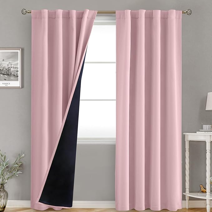 BGment Pink 100% Blackout Curtains for Bedroom, Black Out Living Room 84 inch Panels with Thermal Liner, Rod Pocket and Back Tab Double Layer Room Darkening Drapes, 2 Panels,Each 38 x 84 Inch
