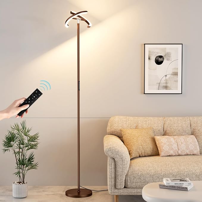 LED Floor Lamp - 70" Tall Modern Standing Lamp with 2 Rotatable Lights, Remote & Touch Control, 24W Bright Stepless Dimmable, Ideal for Living Room Bedroom Office(Brown)