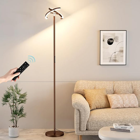 LED Floor Lamp - 70" Tall Modern Standing Lamp with 2 Rotatable Lights, Remote & Touch Control, 24W Bright Stepless Dimmable, Ideal for Living Room Bedroom Office(Brown)