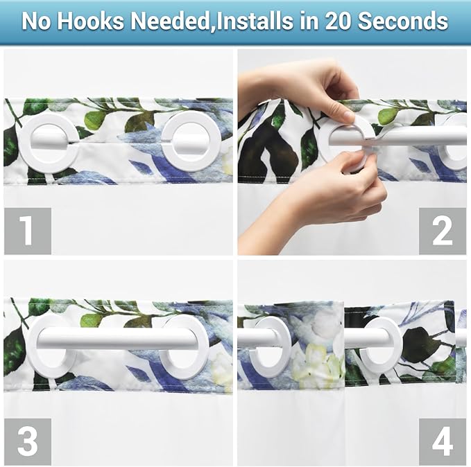 No Hook Shower Curtain with Snap in Liner - Eucalyptus Shower Curtain - Washable Waterproof Inner Liner, Plants Green Leaves Modern Shower Curtains - Machine Washable, 71 x 86