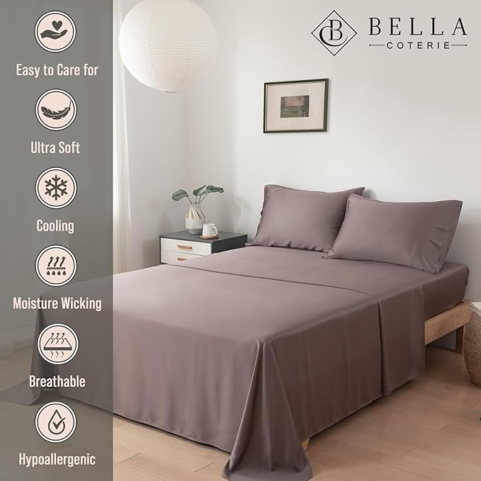 Bella Coterie Luxury Bamboo Viscose Twin XL Size Sheet Set | 100% Organically Grown | Ultra Soft | Cooling for Hot Sleepers | 18" Deep Pocket [Mocha]