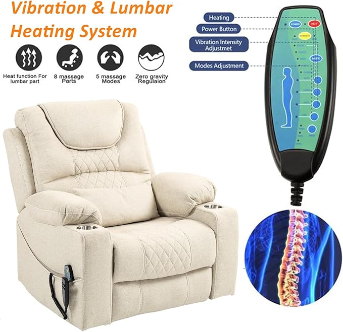 180 Degrees Lay Flat Lift Recliner Chair with Heat and Massage, Dual Motor Infinite Position Electric Power Lift Recliners for Elderly, Big Man Up to 400 LBS, Seniors, White