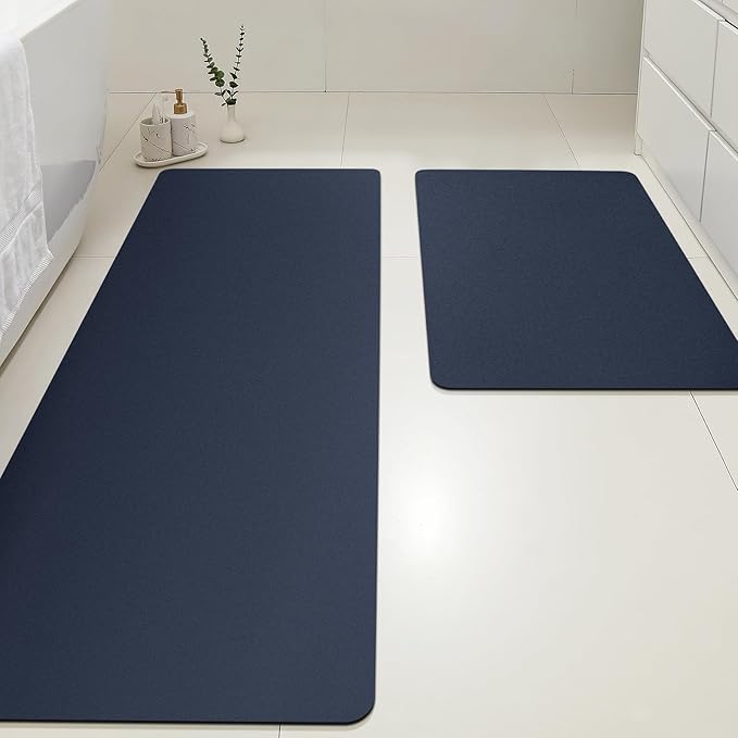 ACCUMTEK Ultra Thin Non-Slip Bath Mat Fit Under Door 2 Piece, Upgrade Backing Non Slip Bath Mat, Quick Dry Ultra Absorbent Bathroom Rugs, Machine Washable Bath Mats for Bathroom, Bathtub & Kitchen