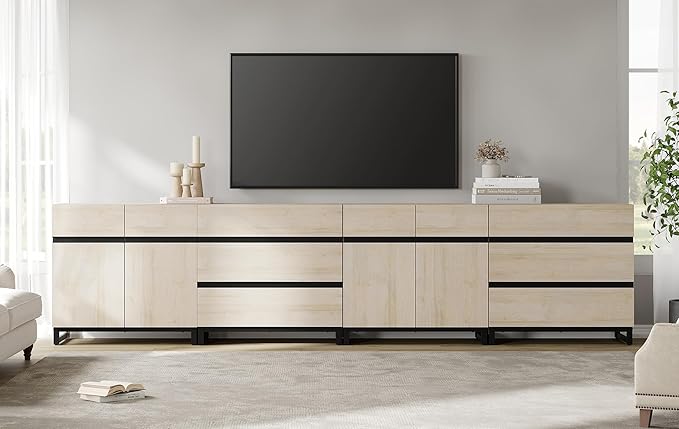 WAMPAT Modern TV Stand for TVs up to 120 Inches, 4-in-1 Media Console with Adjustable Shelves and 6 Drawers, TV Cabinet for Living Room or Bedroom, Light Oak