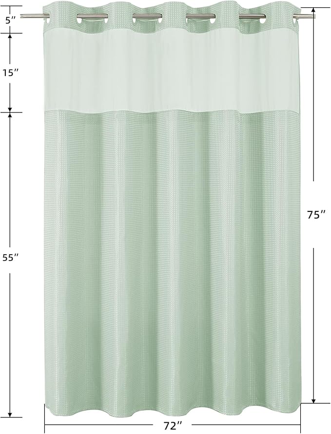 No Hook Shower Curtain with Snap in Fabric Liner, Waffle Weave Heavy Duty Thick Shower Curtains with Mesh Top Window, Hotel Style Waterproof Bathroom Curtain Set, 72 x 75 Inch, Mint Green