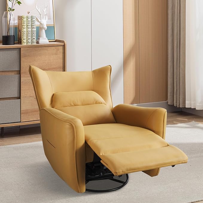INZOY Power Swivel Rocker Recliner Glider, Oversize Electric Swivel Rocker Recliners with Highly Enveloping Backrest, Nursery Rocking Recliner Chair Leathaire Reclining Sofa for Living Room, Yellow