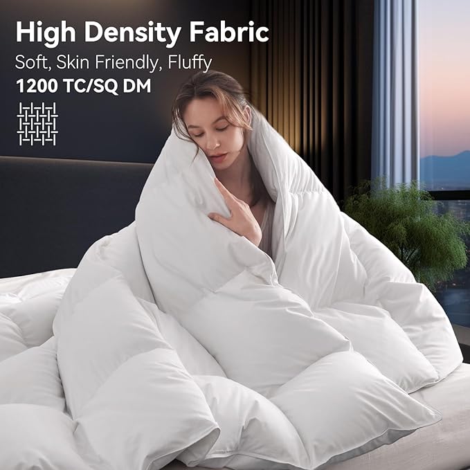 L LOVSOUL 75% Goose Down Fiber Comforter Twin Size, 850+ Fill Power Hotel Style Bedding Comforter, 1200TC, Fluffy Ultra Soft All Season White Duvet Insert with 8 Corner Tabs