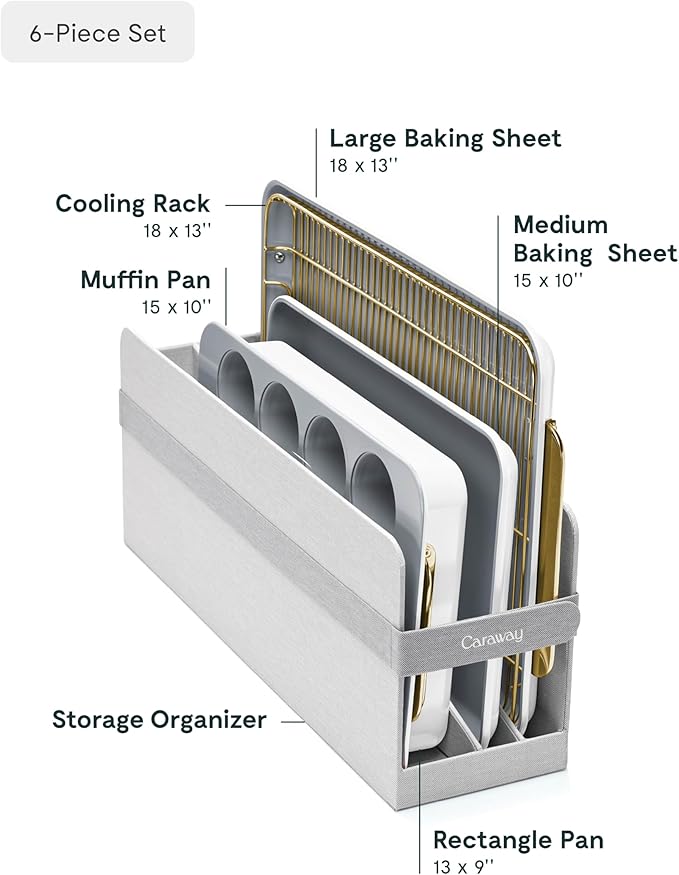 Caraway Nonstick Ceramic Bakeware Set (5 Pieces) - Baking Sheets, Assorted Baking Pans & Storage - Aluminized Steel Body - Non Toxic, PTFE & PFOA Free - White