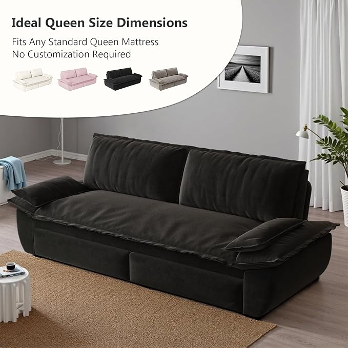 73.2-Inch Queen Size Convertible Sleeper Sofa Bed, 3-in-1 Pull-Out Futon Loveseat, Velvet Futon Couch with 2 Soft Pillows for Living Room, Office, Apartment, RV, Hide-A-Bed Fold Out Sofa&Couches
