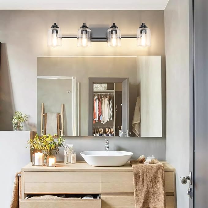 Solfart 4 Lights Matt Black Bathroom Vanity Lights Over Mirror