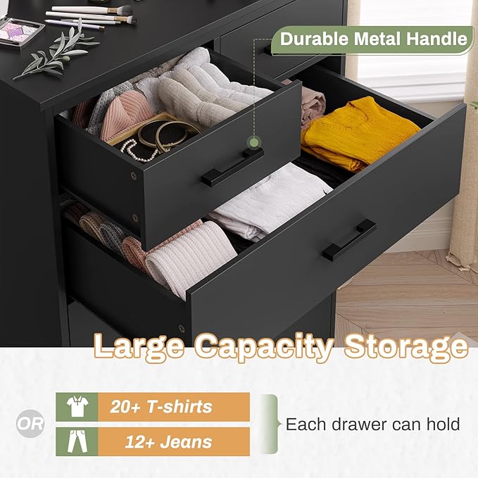 Hasuit Black Dresser for Bedroom, Tall 7 Drawer Dresser with Sturdy Base, Wood Storage Tower Clothes Organizer, Large Storage Cabinet, Chest of 7 Drawers for Closet, Living Room, Hallway