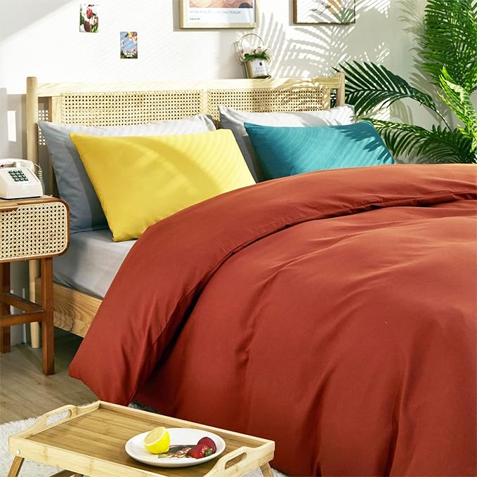 CLOTHKNOW Burnt Orange King Size Comforter Set 3Pcs Terracotta Bedding Comforter Sets Rust Comforter King Caramel Comforter Sets King