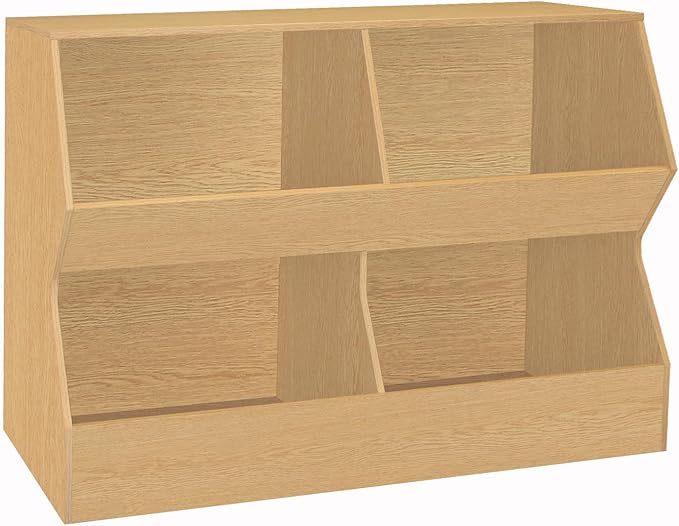 DINZI LVJ Kids Bookshelf, Toy Storage Organizer, Wooden Toy Storage Cabinet, 4 Cubby Children Bookcase, 43.3" L Toddler Book Shelf for Bedroom, Nursery, Hallway, School, Natural