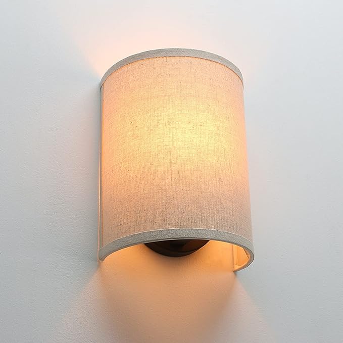 Wall Sconce Lighting Linen Fabric Decor, Industrial Vintage Night Light Wall Lamp Fixture with Fabric Shade for Bedroom Living Room Hallway Corridor