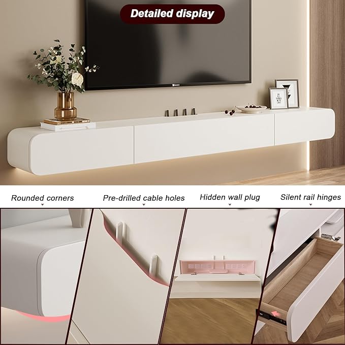 FPIGSHS Wall Mounted Media Console with 2 Drawers，Solid Wood 47.2in Floating TV Stand，Hanging TV Shelf Entertainment Center TV Cabinet, for Home Office (Color : A, Size : 120cm)…