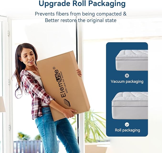 ELEMUSE King Cooling Mattress Topper, Extra Thick 1300gsm Mattress Pad for Back Pain Relief, Plush 500TC Cotton Pillow Top with Deep Pocket, Overfilled with Mixed Advansa Down Alternative Filling