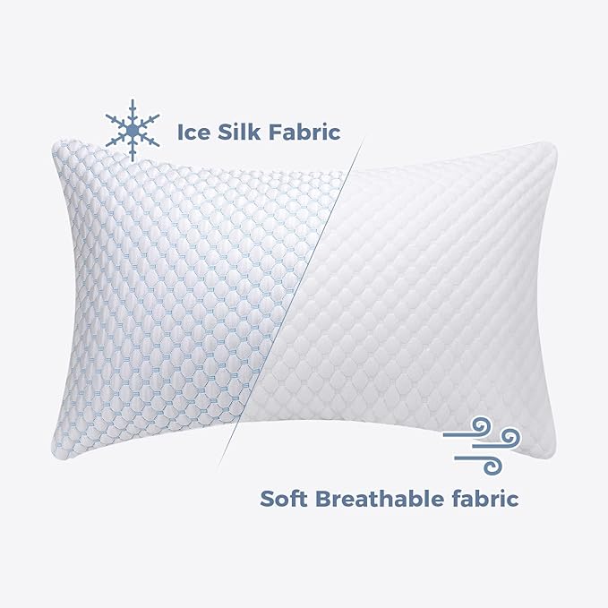 OSBED Adjustable Cooling Shredded Memory Foam Pillows King Size Set of 2 - Temperature-Regulating for Hot Sleepers with Dual Airflow Ventilation(CertiPUR-US & Hypoallergenic & Machine Washable)